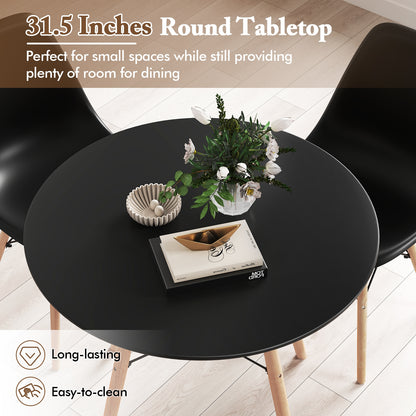 5 Piece Dining Set with Solid Wood Legs in Black for Modern Kitchens