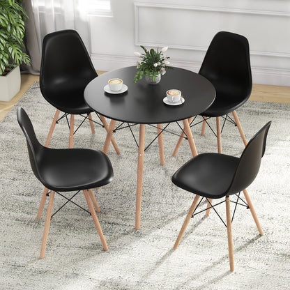 5 Piece Dining Set with Solid Wood Legs in Black for Modern Kitchens
