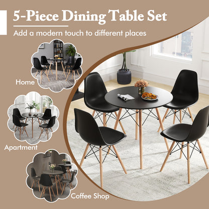 5 Piece Dining Set with Solid Wood Legs in Black for Modern Kitchens