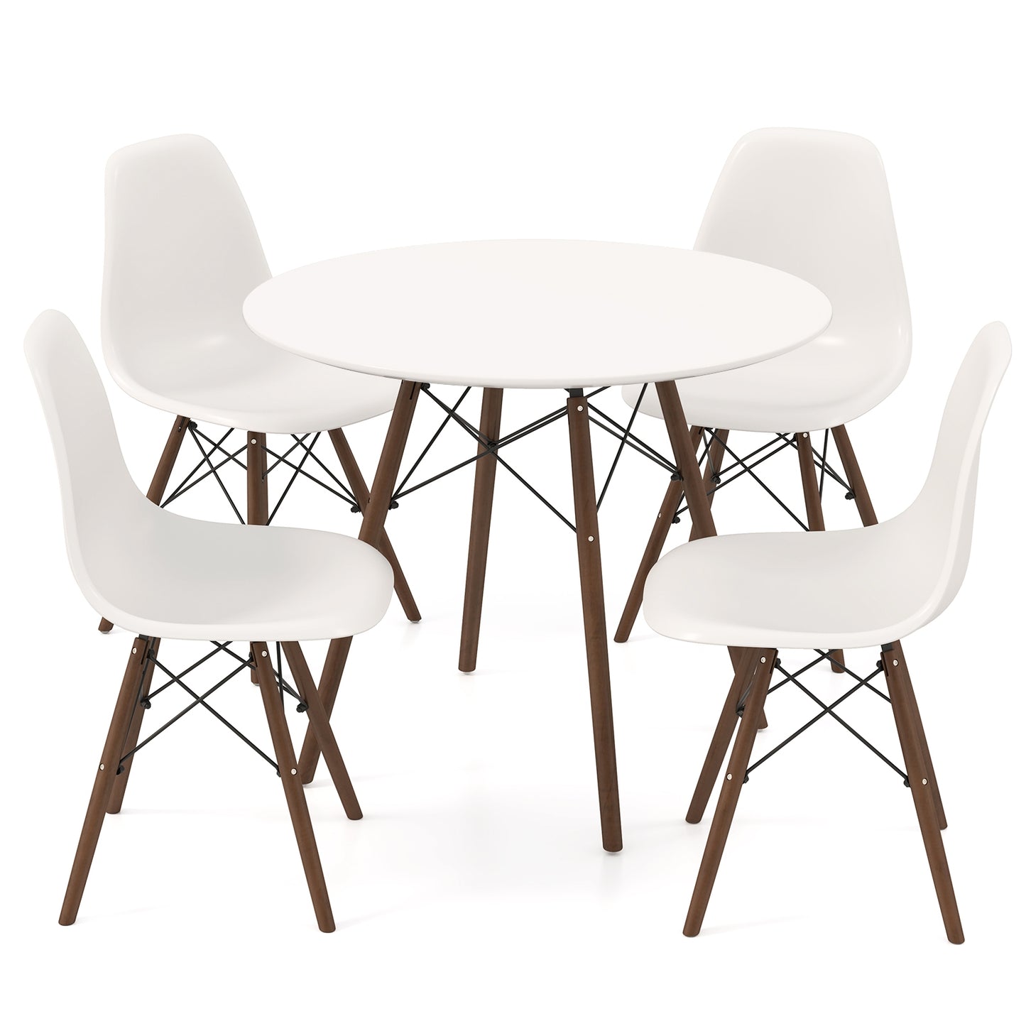 5 Piece Dining Set with Solid Wood Legs in Beige for Modern Kitchens