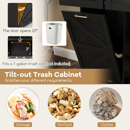 Kitchen Island Cart with Drop Leaf Trash Cabinet Storage and Locking Wheels - Black