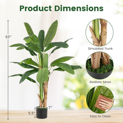 5.3 Feet Tall Artificial Bird of Paradise Tree with Lifelike Banana Leaves