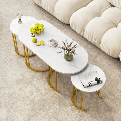 3 Piece Nesting Coffee Table Set with Faux Marble Top and Gold Metal Frame