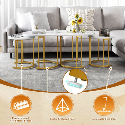 3 Piece Nesting Coffee Table Set with Faux Marble Top and Gold Metal Frame