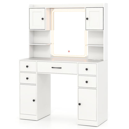 LED Lighted Makeup Vanity with Mirror, Charging Station and Storage Drawers