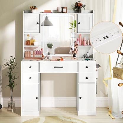 LED Lighted Makeup Vanity with Mirror, Charging Station and Storage Drawers