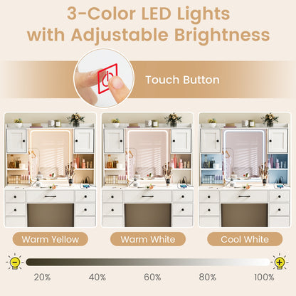 LED Lighted Makeup Vanity with Mirror, Charging Station and Storage Drawers
