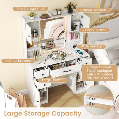 LED Lighted Makeup Vanity with Mirror, Charging Station and Storage Drawers