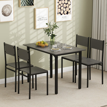 Modern 5 Piece Dining Table Set with Metal Frame and Wood Grain Finish - Grey