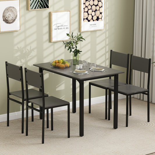 Modern 5 Piece Dining Table Set with Metal Frame and Wood Grain Finish - Grey