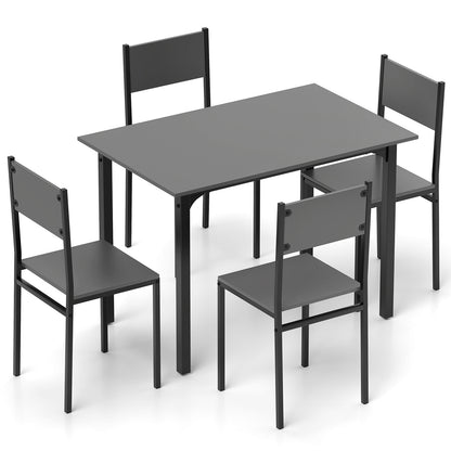 Modern 5 Piece Dining Table Set with Metal Frame and Wood Grain Finish - Grey