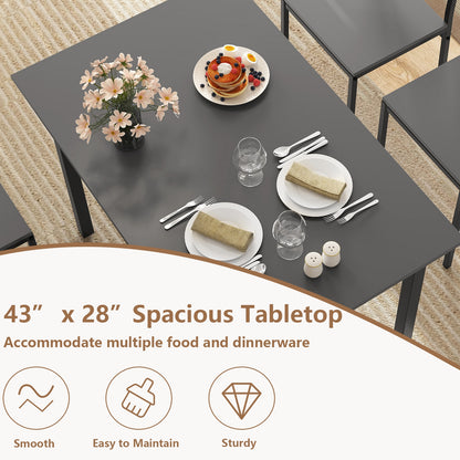 Modern 5 Piece Dining Table Set with Metal Frame and Wood Grain Finish - Grey