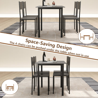 Modern 5 Piece Dining Table Set with Metal Frame and Wood Grain Finish - Grey