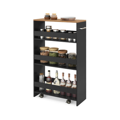 Slim Rolling Storage Cart with 4 Shelves and Handle, Narrow Organizer on Wheels - Black