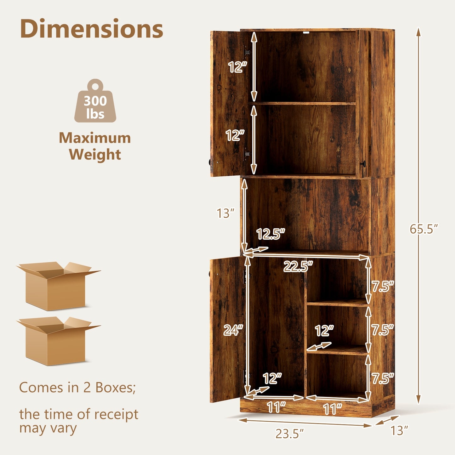 Tall Kitchen Pantry Cabinet with Microwave Shelf and Adjustable Storage Shelves - Rustic Brown