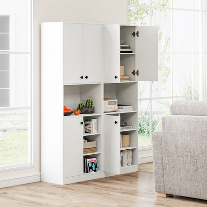 Tall Kitchen Pantry Cabinet with Microwave Shelf and Adjustable Storage Shelves - White