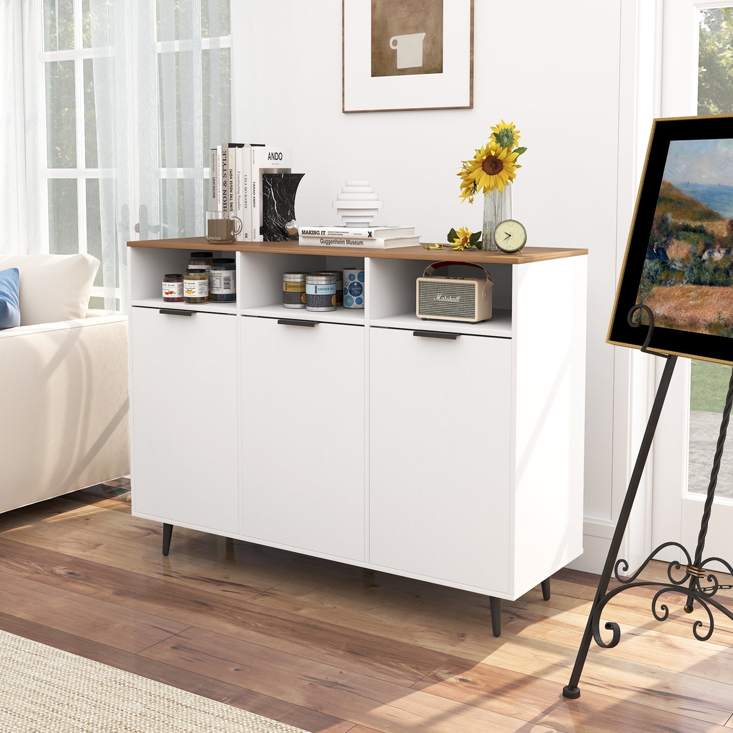 Multi-Compartment Kitchen Sideboard Cabinet with Adjustable Shelves and Secure Storage