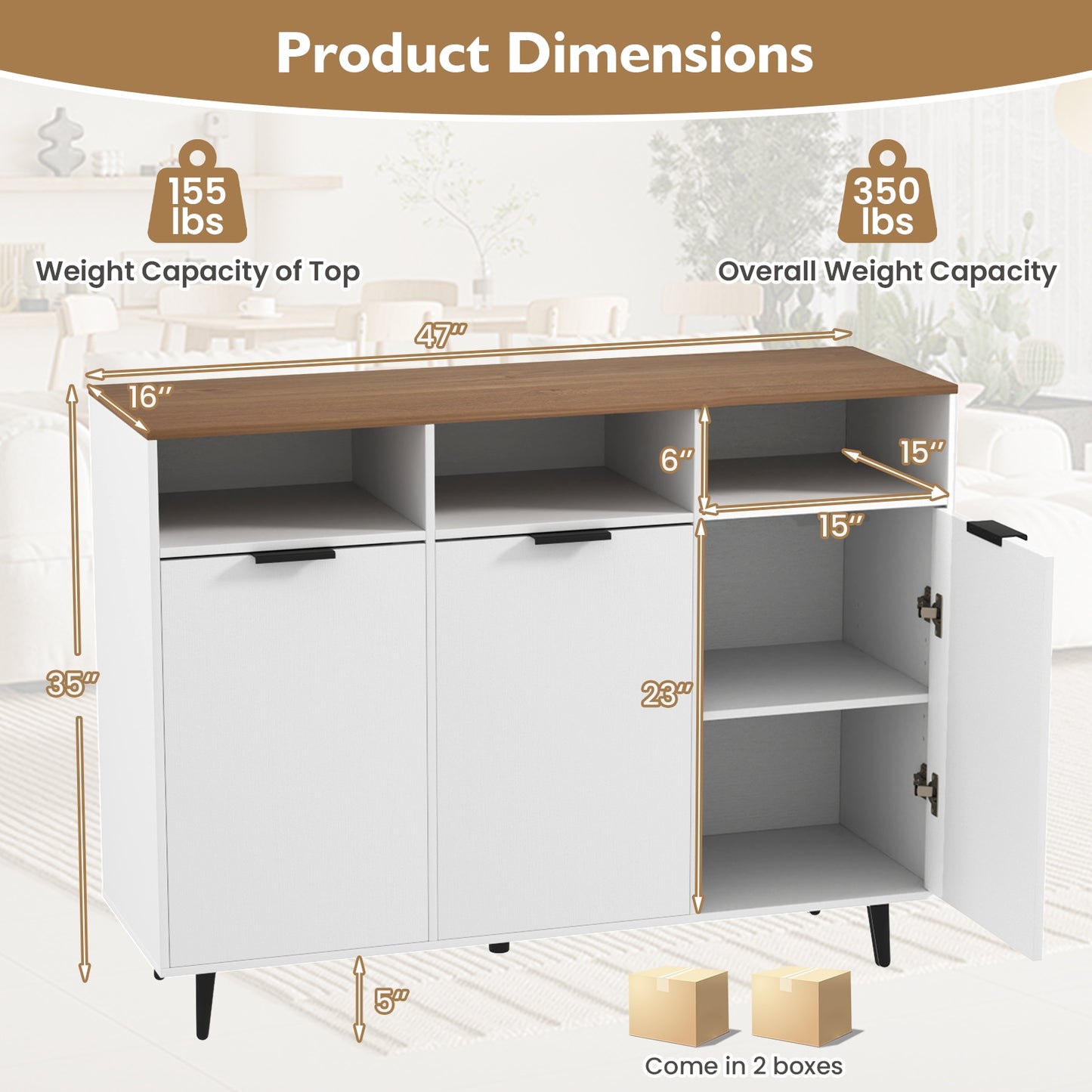 Multi-Compartment Kitchen Sideboard Cabinet with Adjustable Shelves and Secure Storage