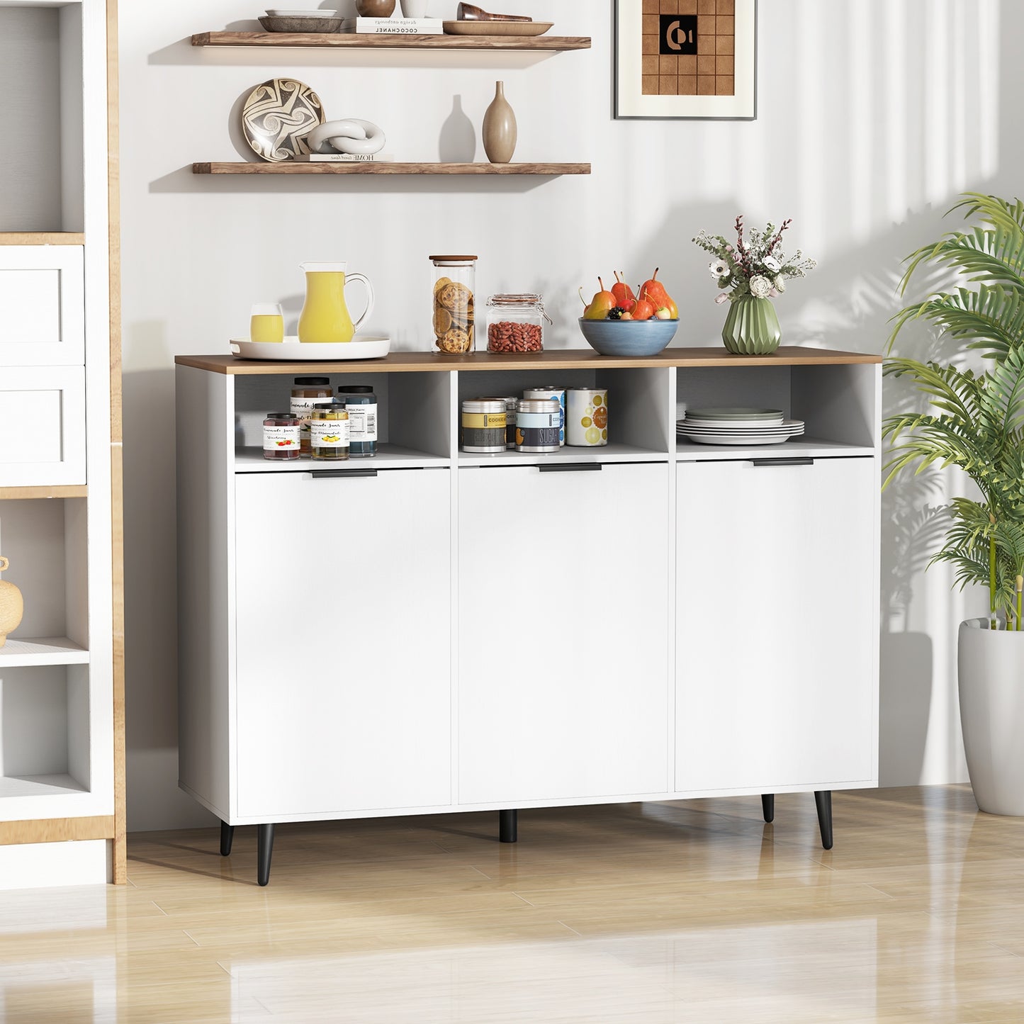Multi-Compartment Kitchen Sideboard Cabinet with Adjustable Shelves and Secure Storage