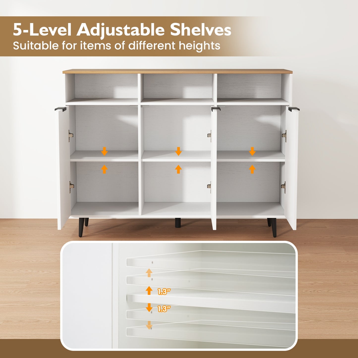 Multi-Compartment Kitchen Sideboard Cabinet with Adjustable Shelves and Secure Storage