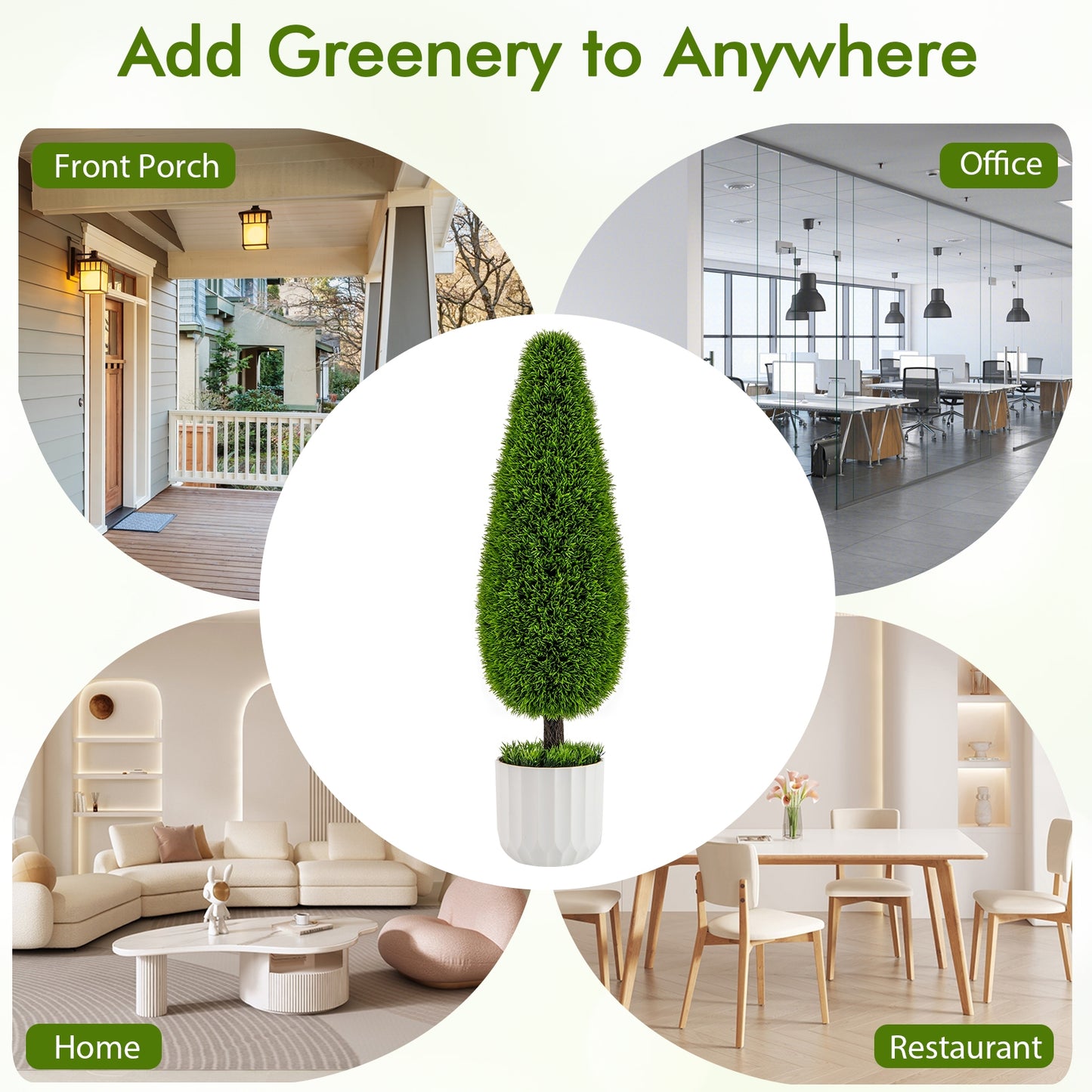 Set of 2 - 3FT Artificial Cedar Teardrop Bushes with Realistic Vines and Cement Nursery Pots-Green