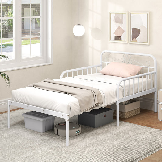 Convertible Metal Daybed with Guardrails and Armrests, Twin Size Bed – White