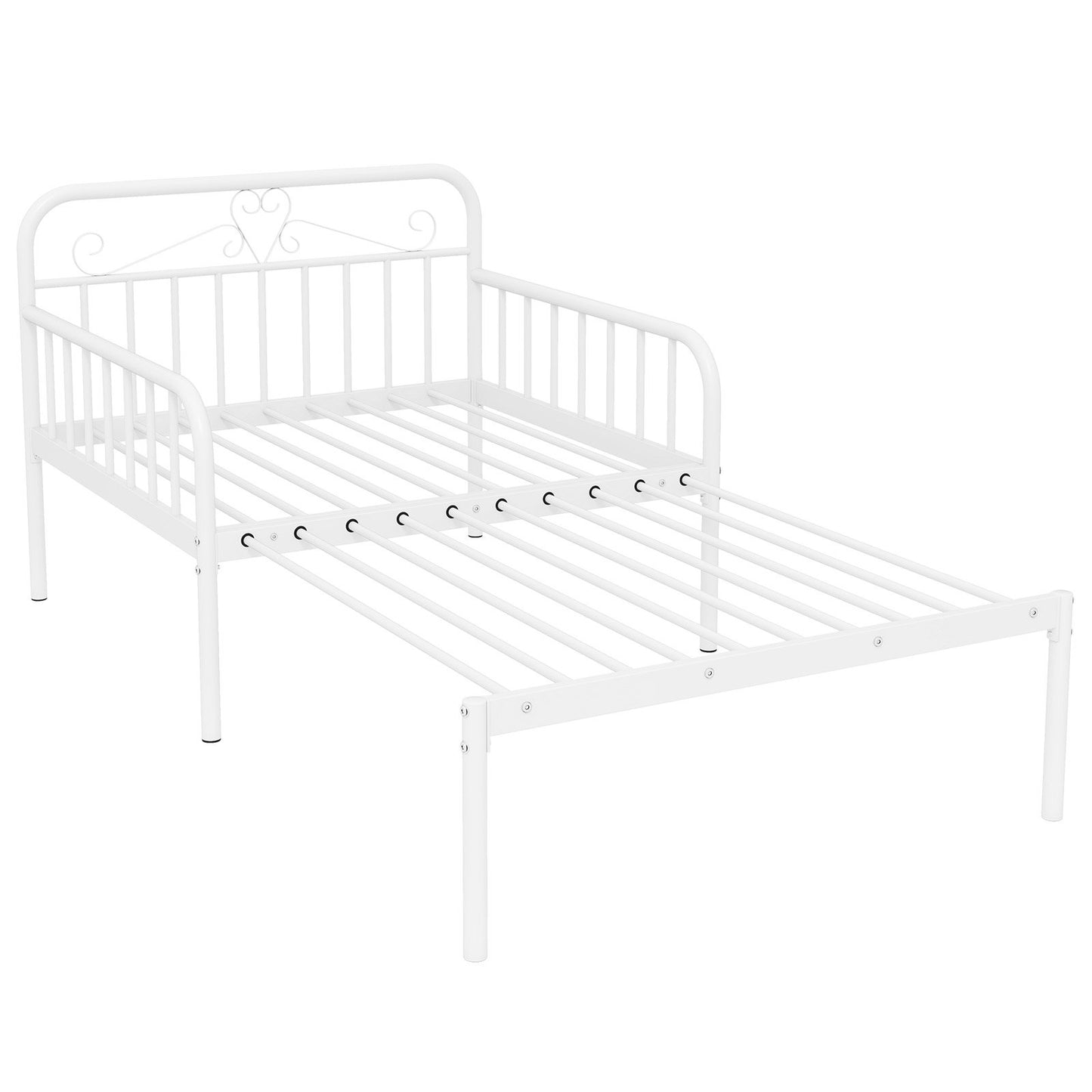 Convertible Metal Daybed with Guardrails and Armrests, Twin Size Bed – White
