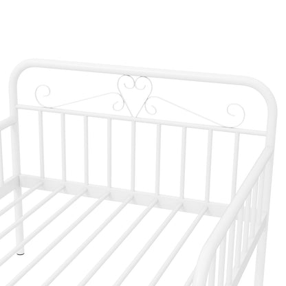 Convertible Metal Daybed with Guardrails and Armrests, Twin Size Bed – White