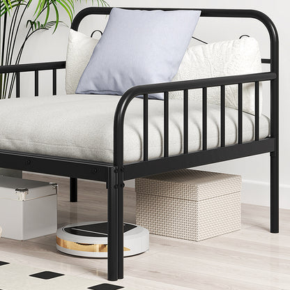 Expandable Black Metal Daybed with Guardrails & Armrests, Converts to Twin Size Bed