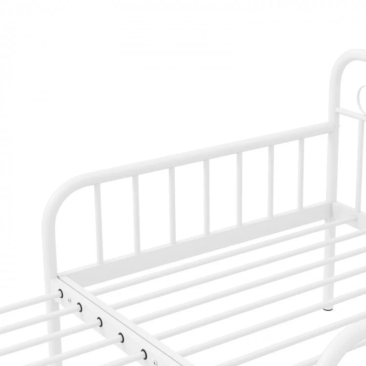 Convertible Metal Daybed with Guardrails and Armrests, Twin Size Bed – White