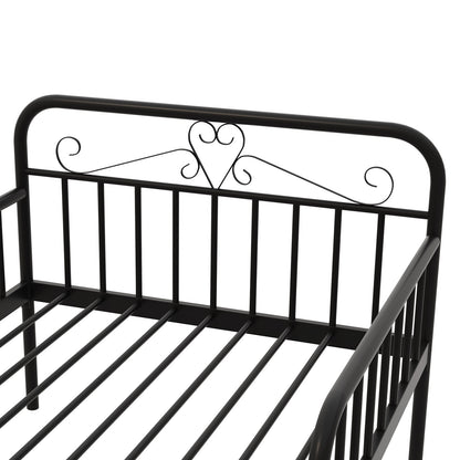 Expandable Black Metal Daybed with Guardrails & Armrests, Converts to Twin Size Bed