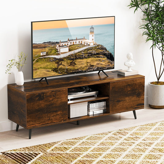 53.5 Inch TV Stand with Built-in Power Outlets Adjustable Shelf and Storage for 60 Inch TVs - Rustic Brown