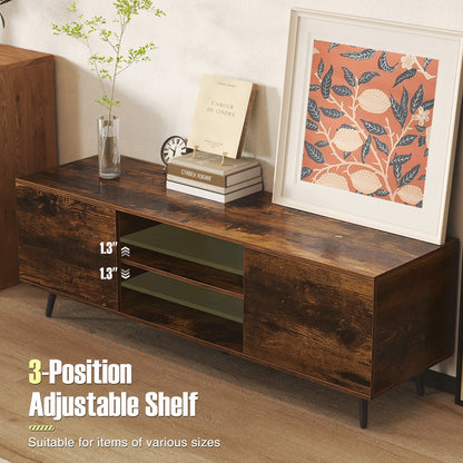 53.5 Inch TV Stand with Built-in Power Outlets Adjustable Shelf and Storage for 60 Inch TVs - Rustic Brown