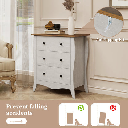 Wood Top Dresser with 3 Folding Fabric Drawers and Anti-Tip Safety Features – Grey