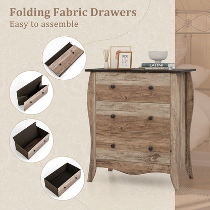 Wood Top Dresser with 3 Folding Fabric Drawers and Anti-Tip Safety Features – Brown