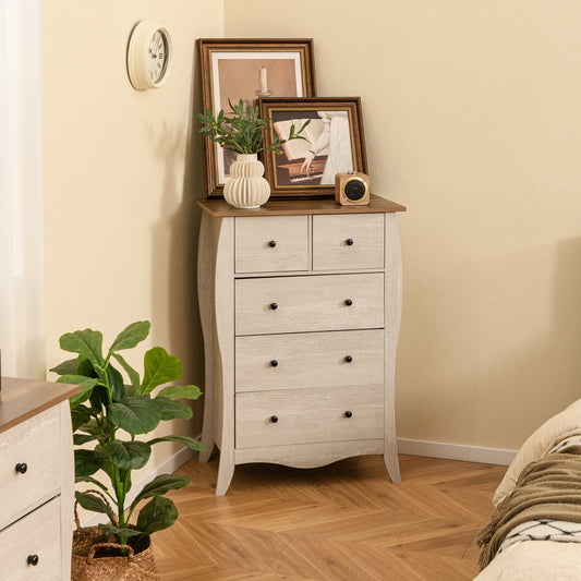 Wood Top Dresser with 5 Folding Fabric Drawers and Anti-Tip Safety Features – Grey