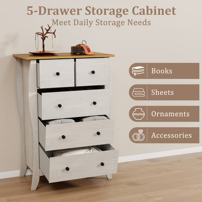 Wood Top Dresser with 5 Folding Fabric Drawers and Anti-Tip Safety Features – Grey