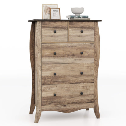 Wood Top Dresser with 5 Folding Fabric Drawers and Anti-Tip Safety Features – Brown