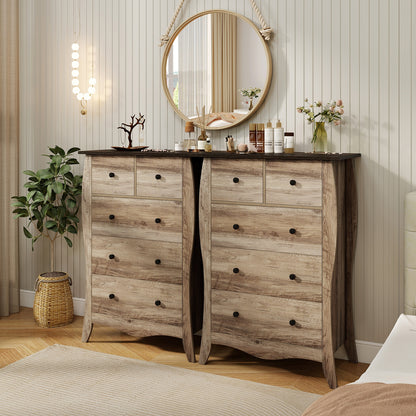Wood Top Dresser with 5 Folding Fabric Drawers and Anti-Tip Safety Features – Brown