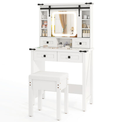 Modern Makeup Vanity with Sliding Mirror, LED Lights and Adjustable Storage Shelves
