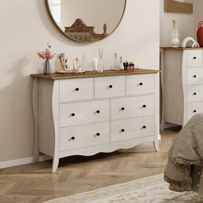 Wood Top Dresser with 7 Folding Fabric Drawers and Anti-Tip Safety Features – Grey