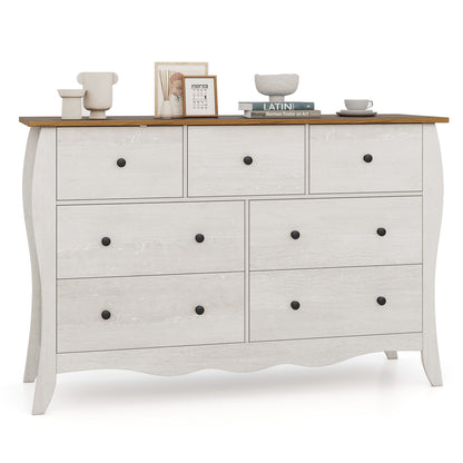 Wood Top Dresser with 7 Folding Fabric Drawers and Anti-Tip Safety Features – Grey