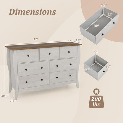Wood Top Dresser with 7 Folding Fabric Drawers and Anti-Tip Safety Features – Grey