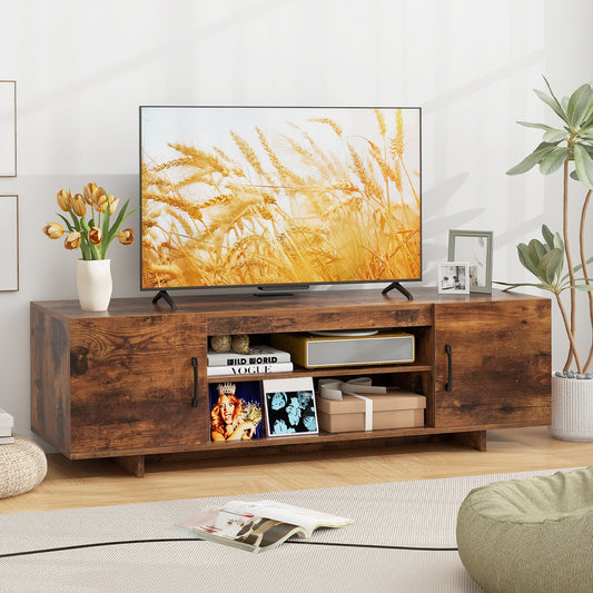 60 Inch TV Stand with Power Outlet, Cable Management, and Storage for 65 Inch TVs - Rustic Brown