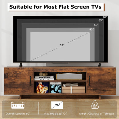 60 Inch TV Stand with Power Outlet, Cable Management, and Storage for 65 Inch TVs - Rustic Brown