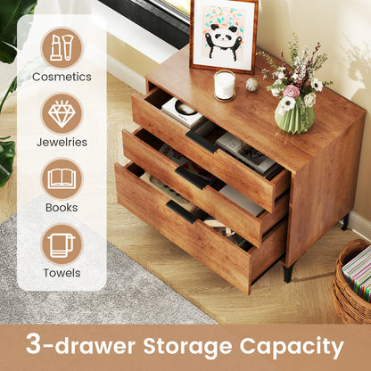 3-Drawer Dresser with Metal Legs and Anti-Tip Kit for Bedroom or Living Room