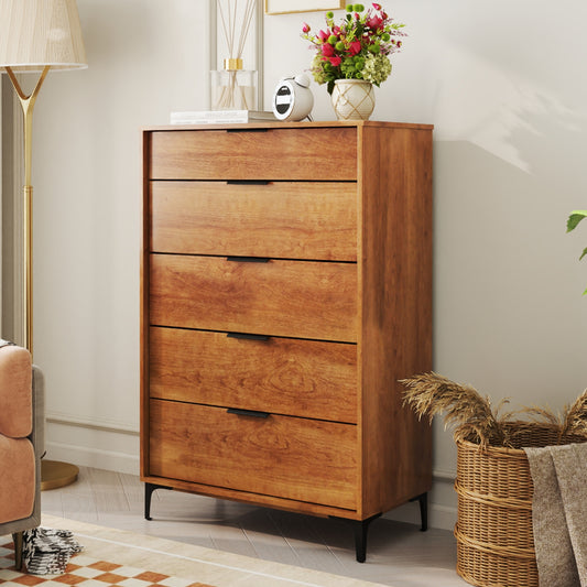 5-Drawer Dresser with Metal Legs and Anti-Tip Kit for Bedroom or Living Room