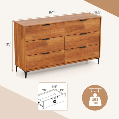 6-Drawer Dresser with Metal Legs and Anti-Tip Kit for Bedroom or Living Room