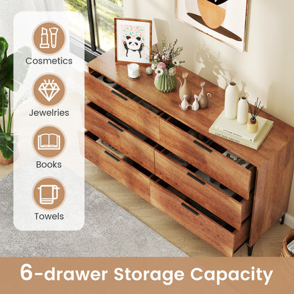 6-Drawer Dresser with Metal Legs and Anti-Tip Kit for Bedroom or Living Room