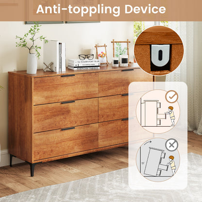 6-Drawer Dresser with Metal Legs and Anti-Tip Kit for Bedroom or Living Room